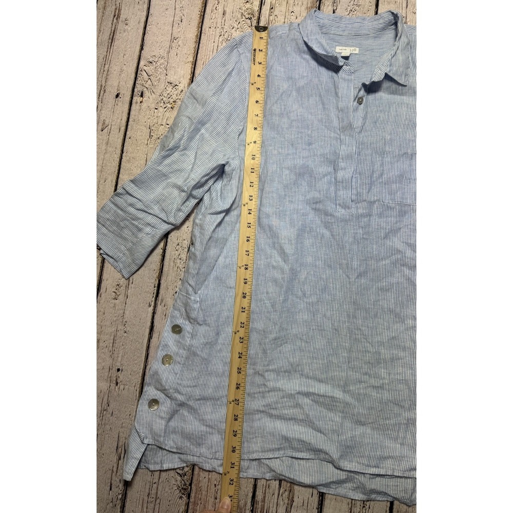 J.Jill Love Linen Blue White Striped Tunic Lagenlook Button Front Large - Picture 4 of 9